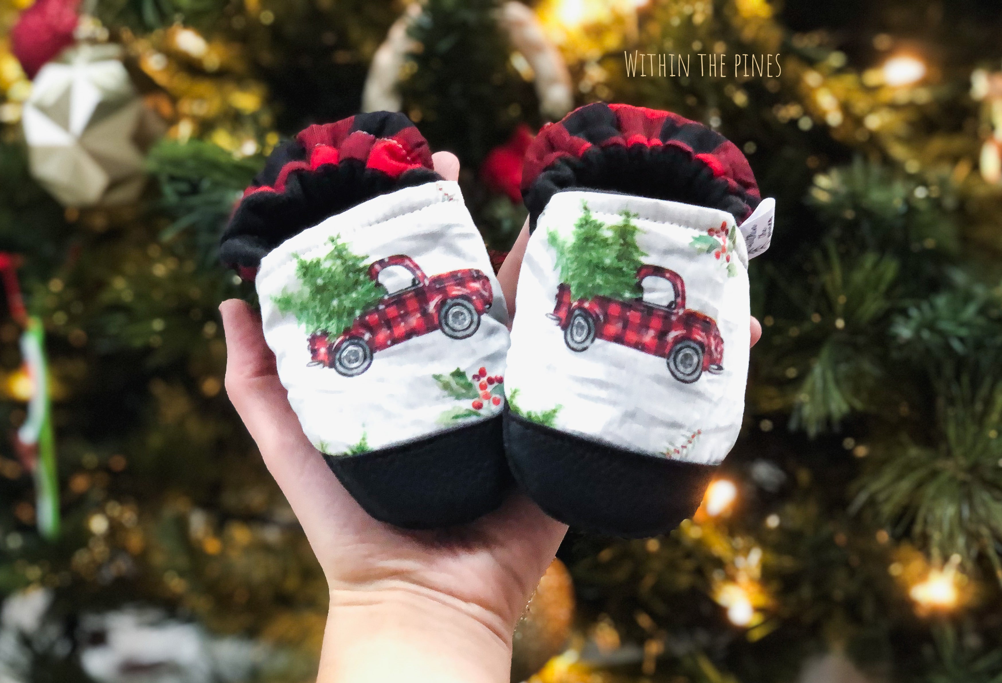 Red Truck with Buffalo Plaid Heel