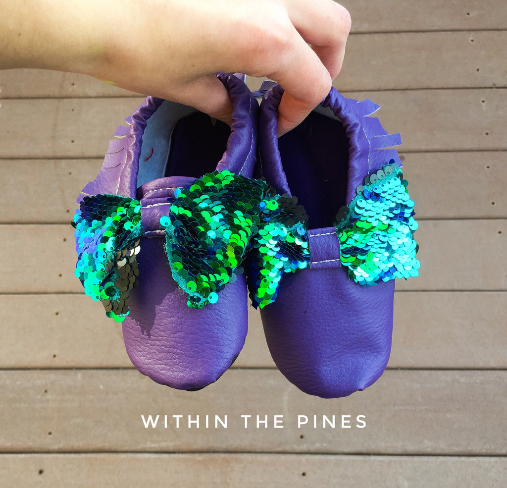 Mermaid Inspired Sequin Bow Moccasins