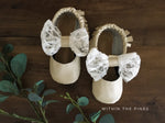 Taupe Mary Janes with Lace Bow